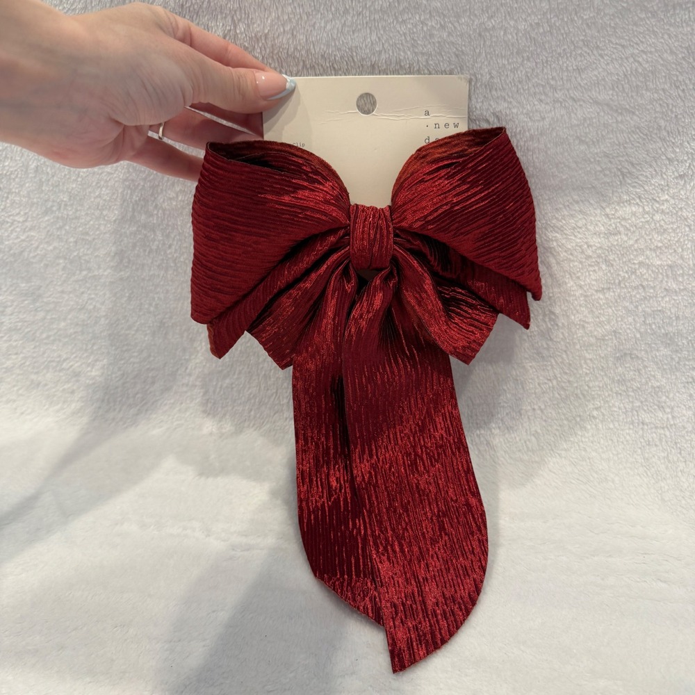 A New Day‎ Burgundy Red Plisse Oversized Hair Bow Clip French Barrette NWT